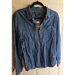 Forever 21 Men’s M LS Denim Shirt Blue Button Front Pocket Woven Casual
